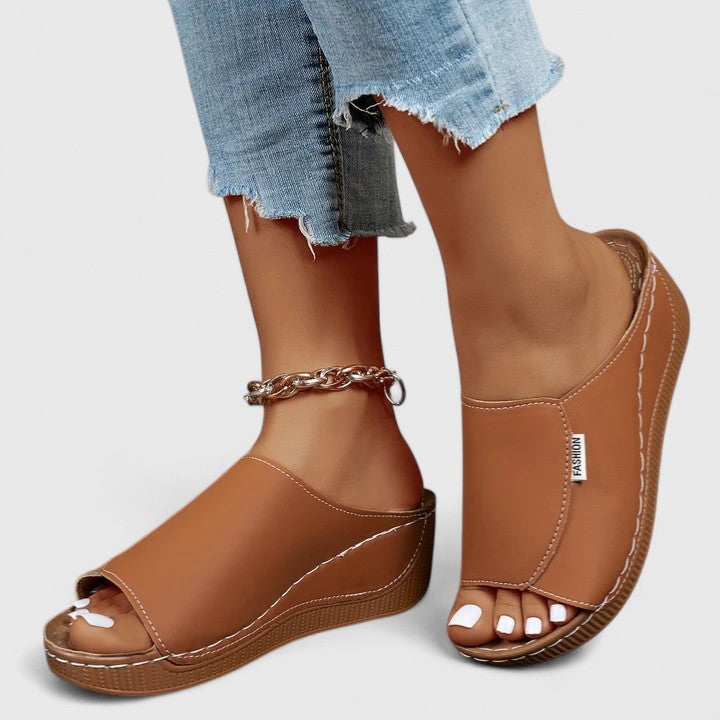 Open Toe Low Wedge Slide Mules