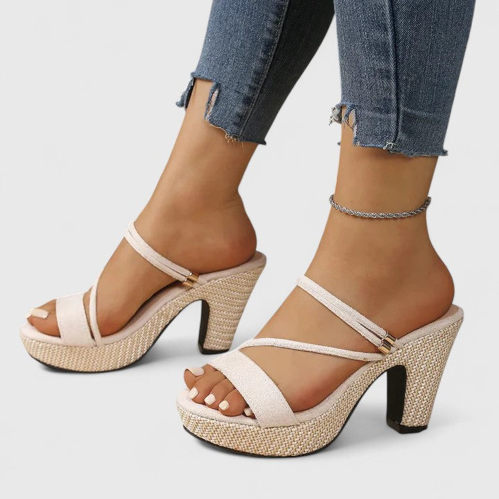 Open Toe Strappy Platform Block Heel Sandals