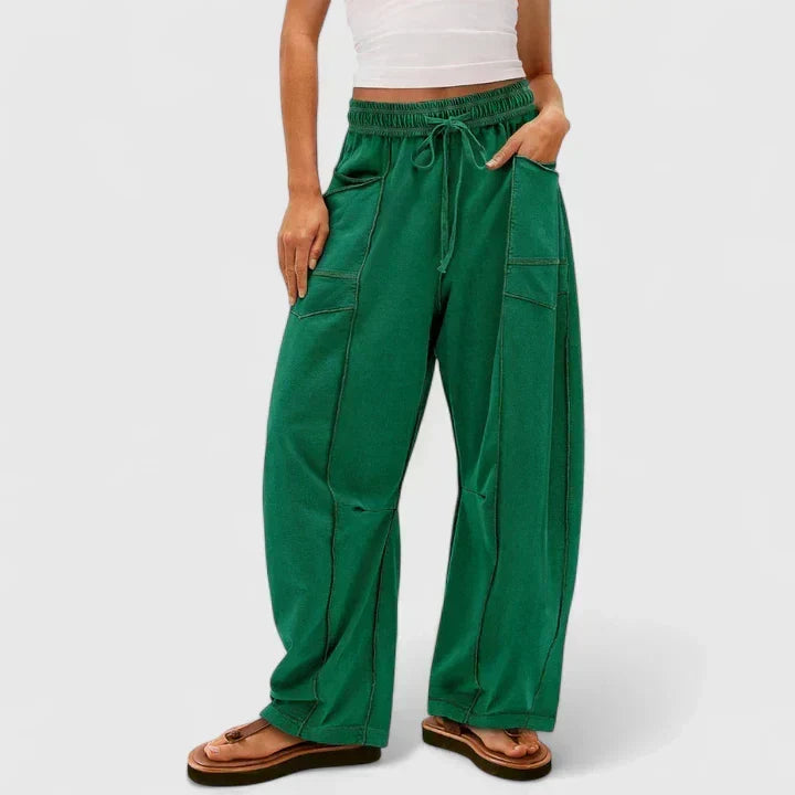 High Waist Drawstring Patch Pocket Wide Leg Pants