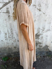 Linen V-Neck Short Sleeve Loose Midi Dress 2
