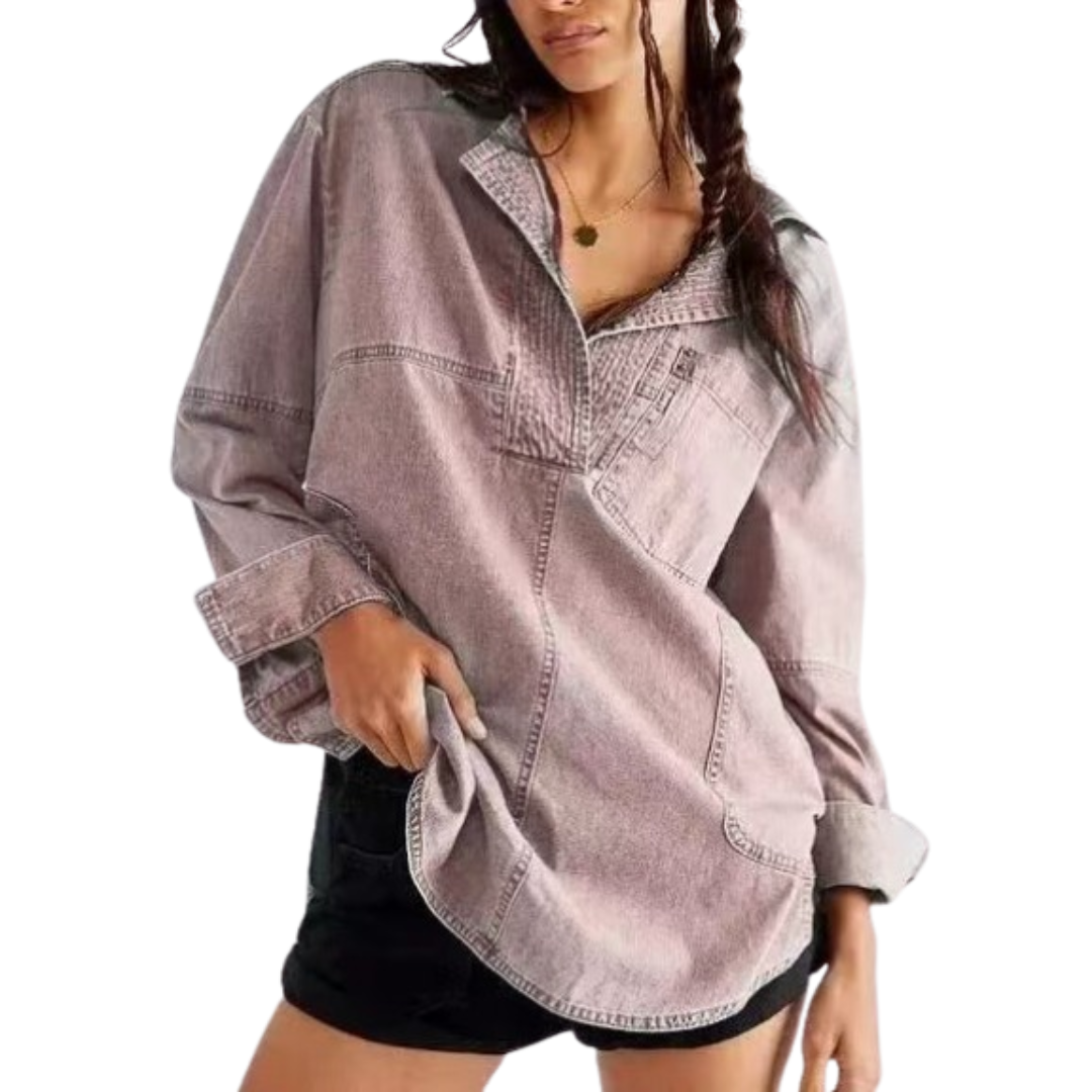 Nalinae™ | Chic V-Neck  Denim Tunic Top