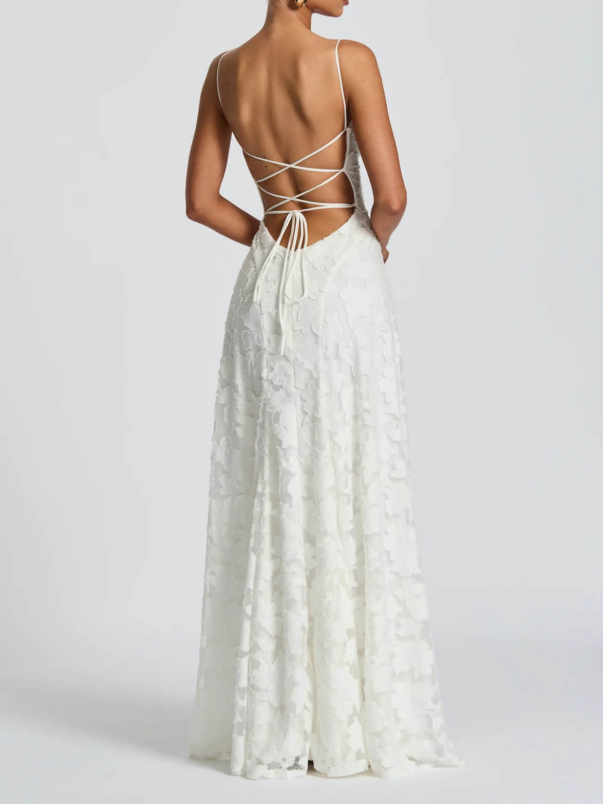 Floral Applique Spaghetti Strap Sleeveless A-Line Maxi Dress