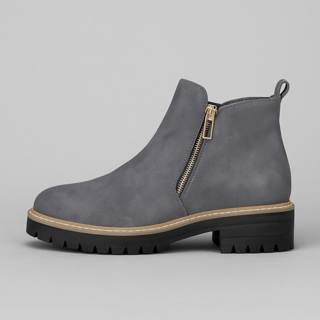Side Zip Lug Sole Suede Ankle Boots