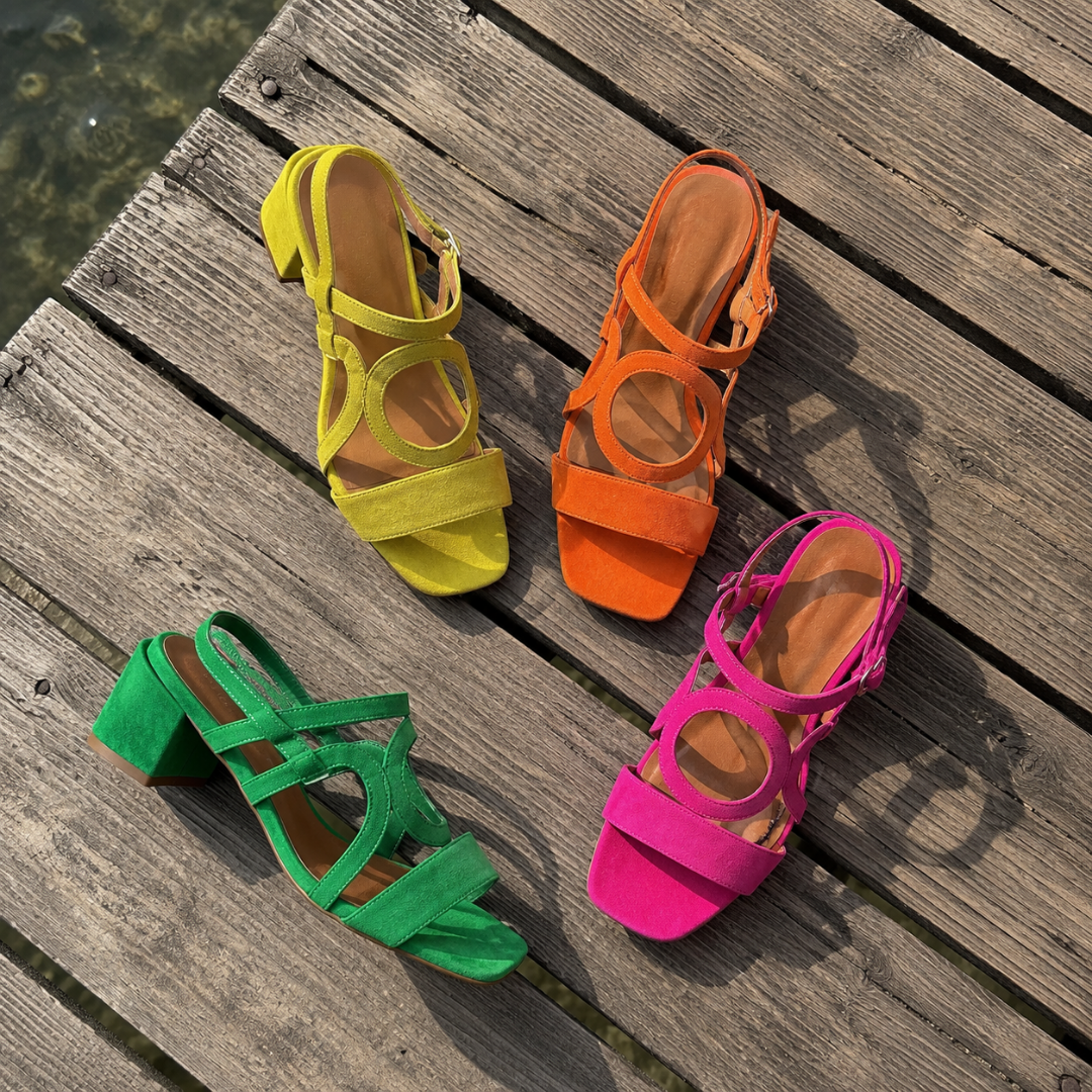 Suede-Look Cut Out Block Heel Slingback Sandals