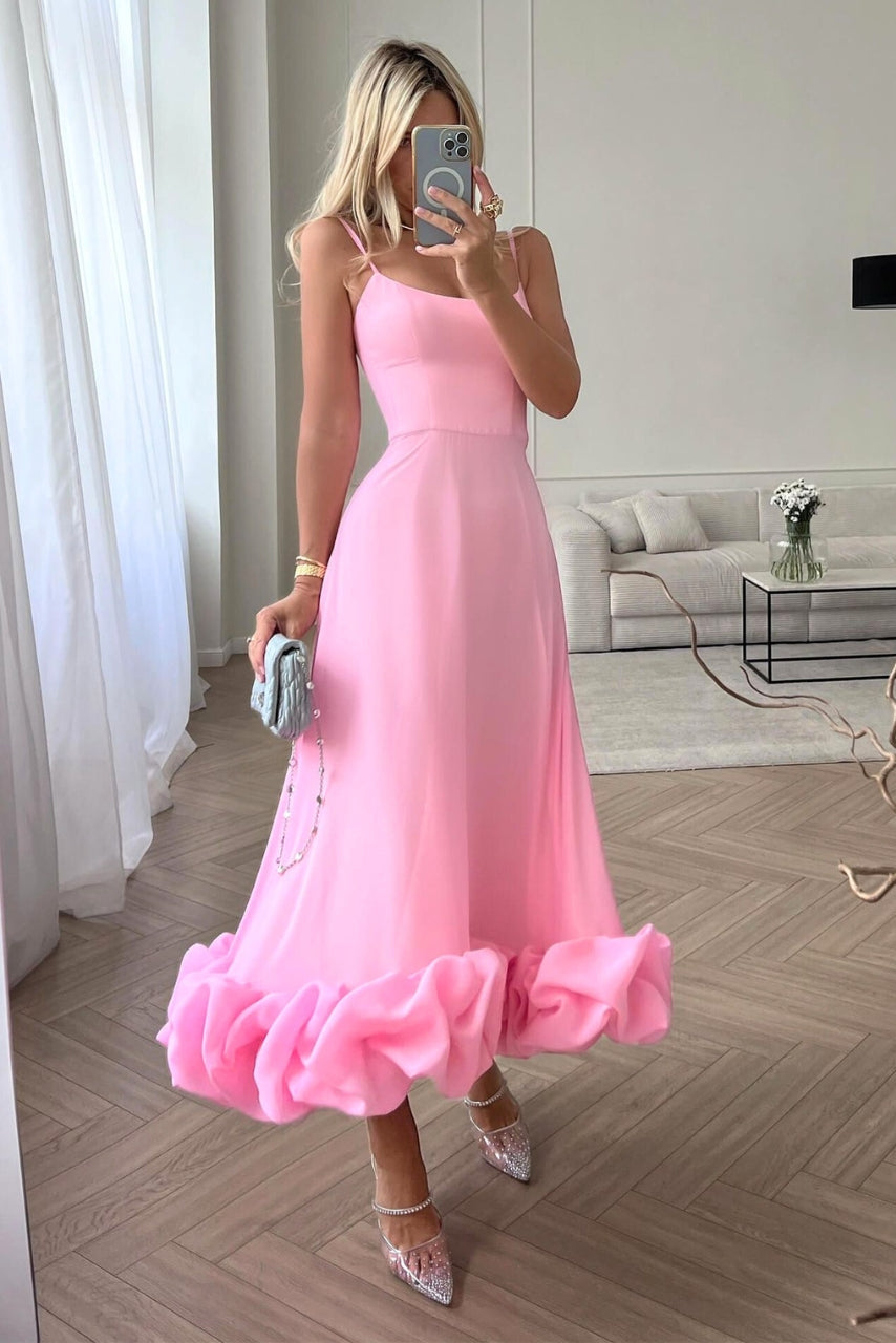 Spaghetti Strap Pleated Ruffle Maxi Dress 4