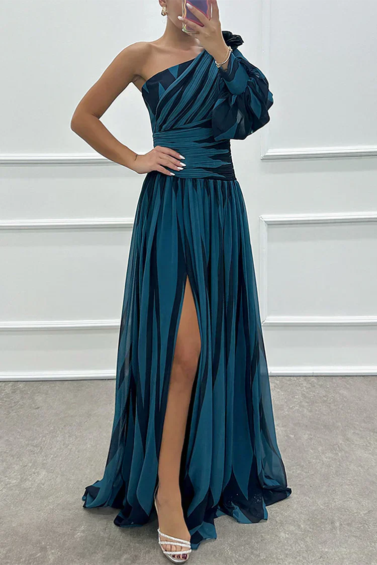 Indigo | Elegant Striped One Shoulder Maxi Dress