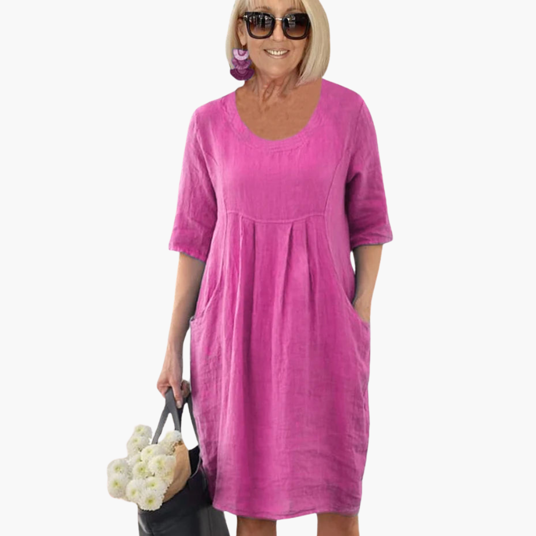 Audrey | Casual Pocket Tunic Dress Rose Red