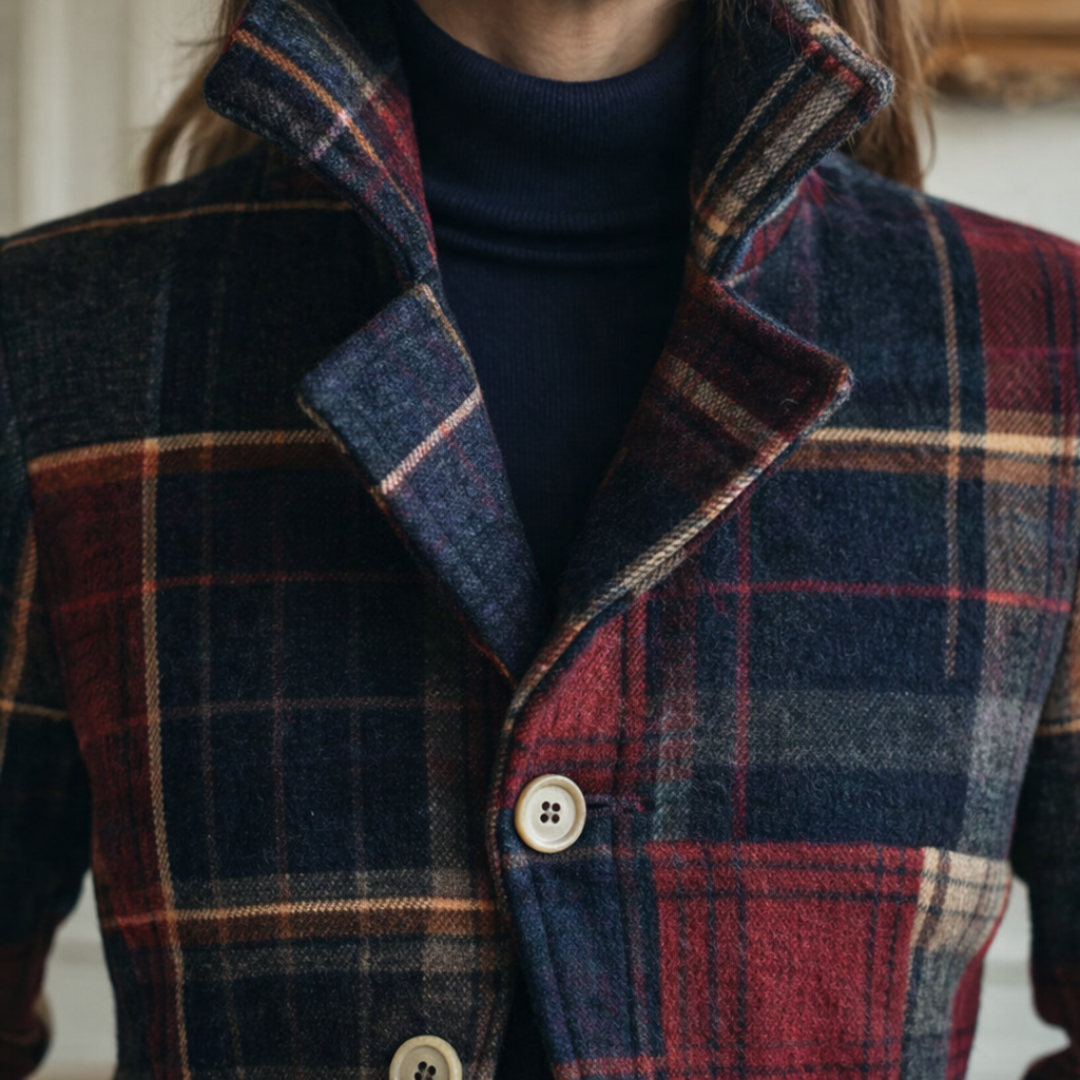 Plaid Notch Lapel Button Front Cropped Jacket