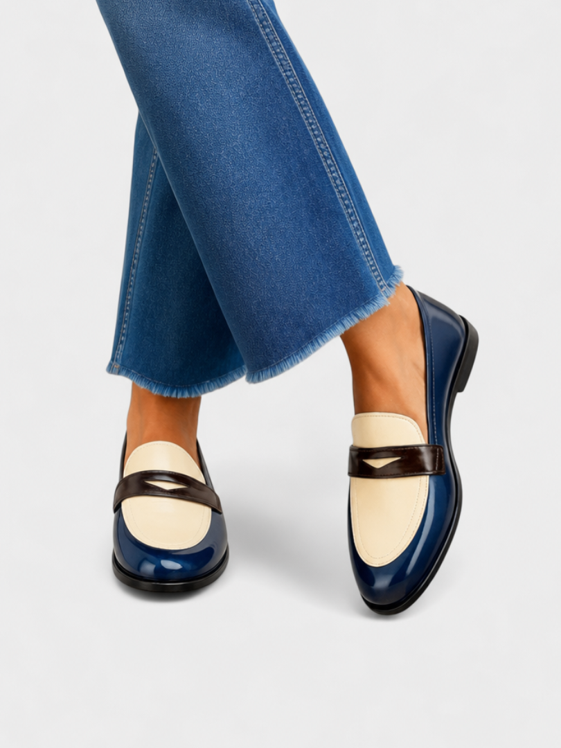 Two Tone Round Toe Penny Loafers