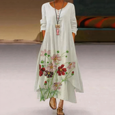 Floral Round Neck Long Sleeve High Low Maxi Dress