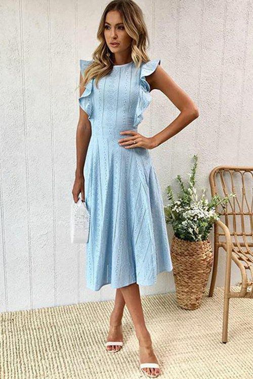 Butterfly Ruffle Sleeve Lace Midi Dress - 2 Colors - View 7