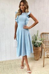 Butterfly Ruffle Sleeve Lace Midi Dress - 2 Colors - View 7