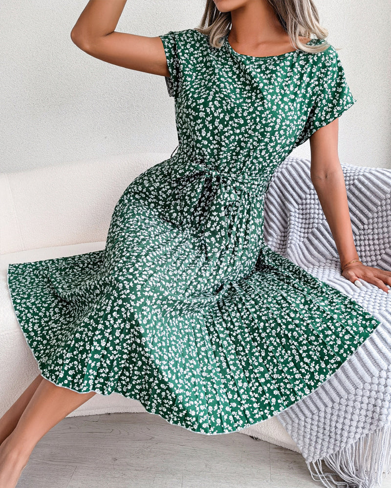 Short sleeve floral print tie dress