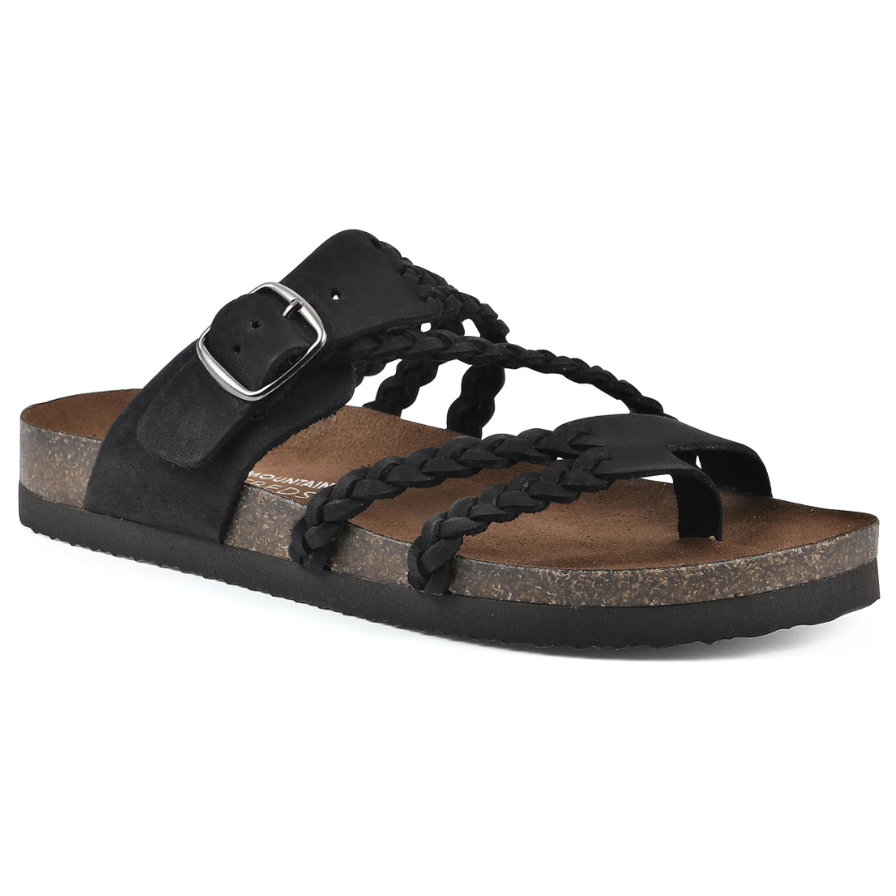 Braided Strap Buckle Cork Footbed Slide Sandals