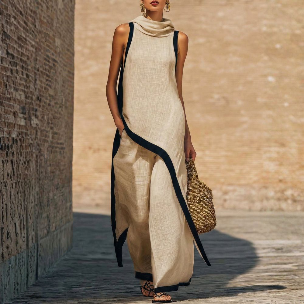 Contrast Trim Sleeveless Top and Wide Leg Pants Two Piece Set