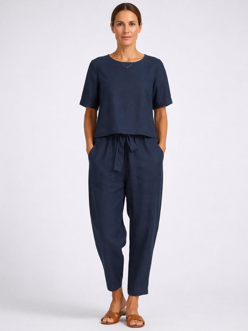 Short Sleeve Top and Tapered Pants Two Piece Set