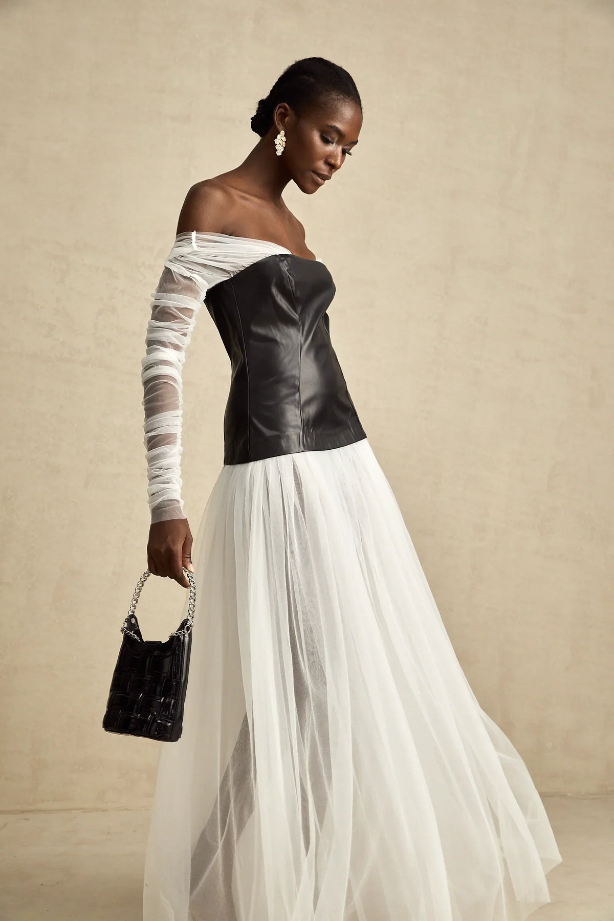 CHIC OFF SHOULDER MESH MAXI DRESS