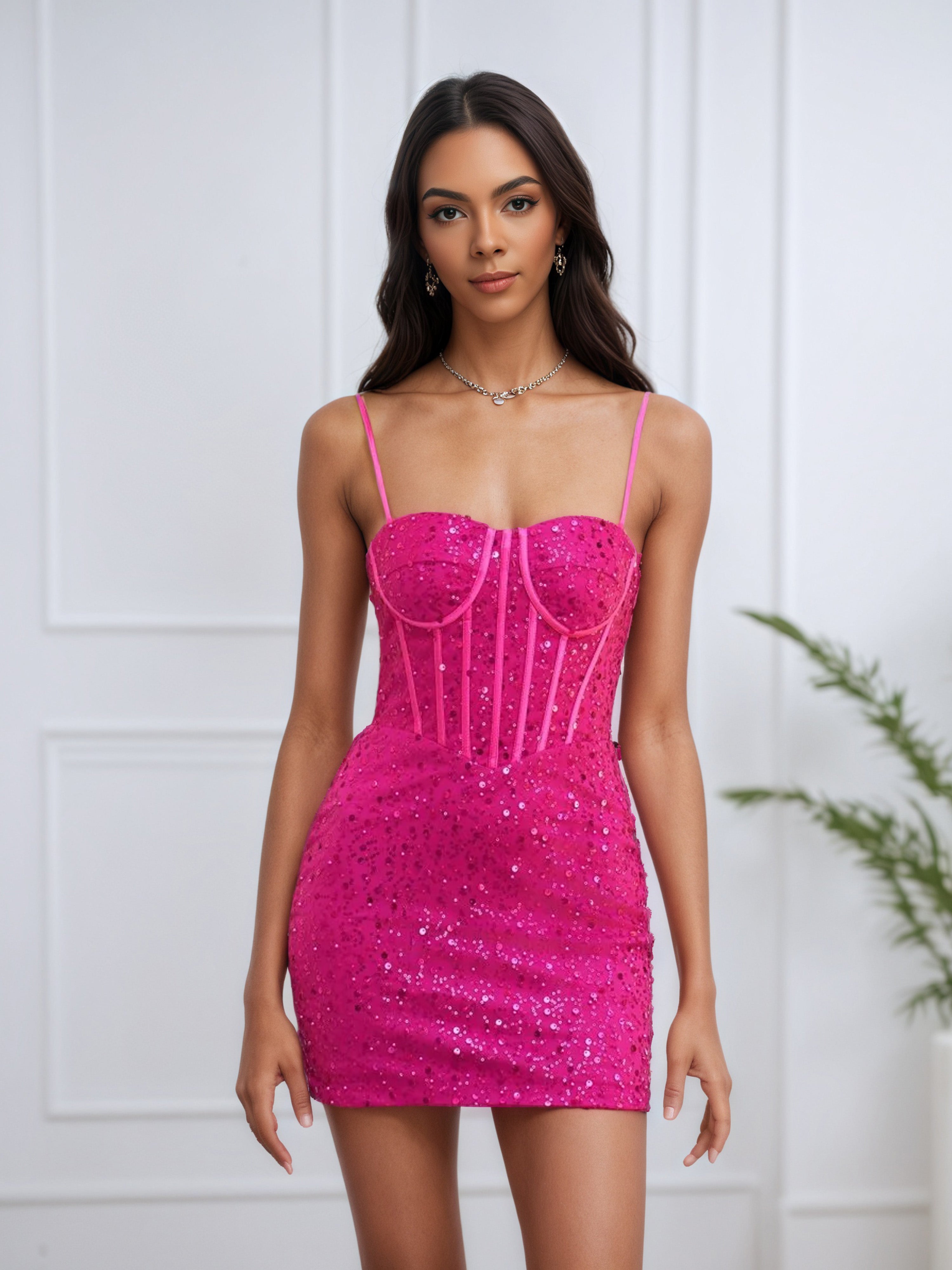 Azalea Sequin Sparkly Spaghetti Straps Mini Homecoming Dress