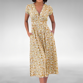 Floral Notch Collar Cap Sleeve Fit and Flare Midi Dress 2