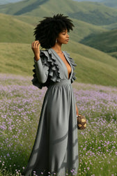 V Neck Ruffled High Waist Dress