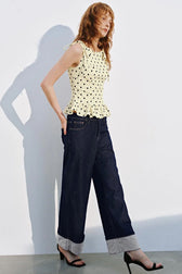 Polka Dot Tie Ruffle Waist Cinched Crop Top