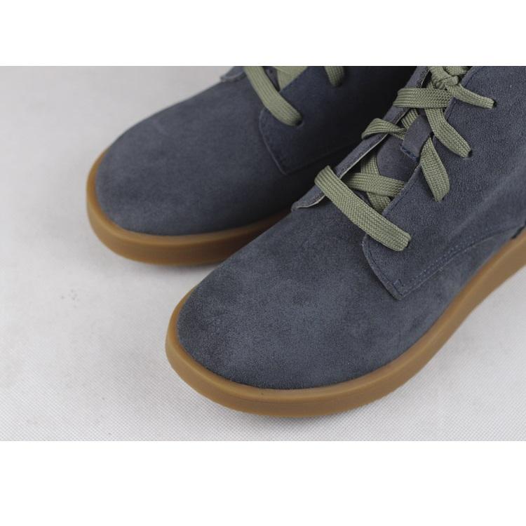 Nubuck Leather Boots Fur Lining Casual Ankle Boots Light Apricot/Dark Blue