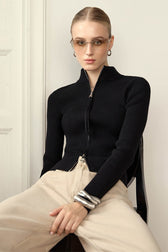 Stand Collar Slim Fit Dual Zip Cardigan
