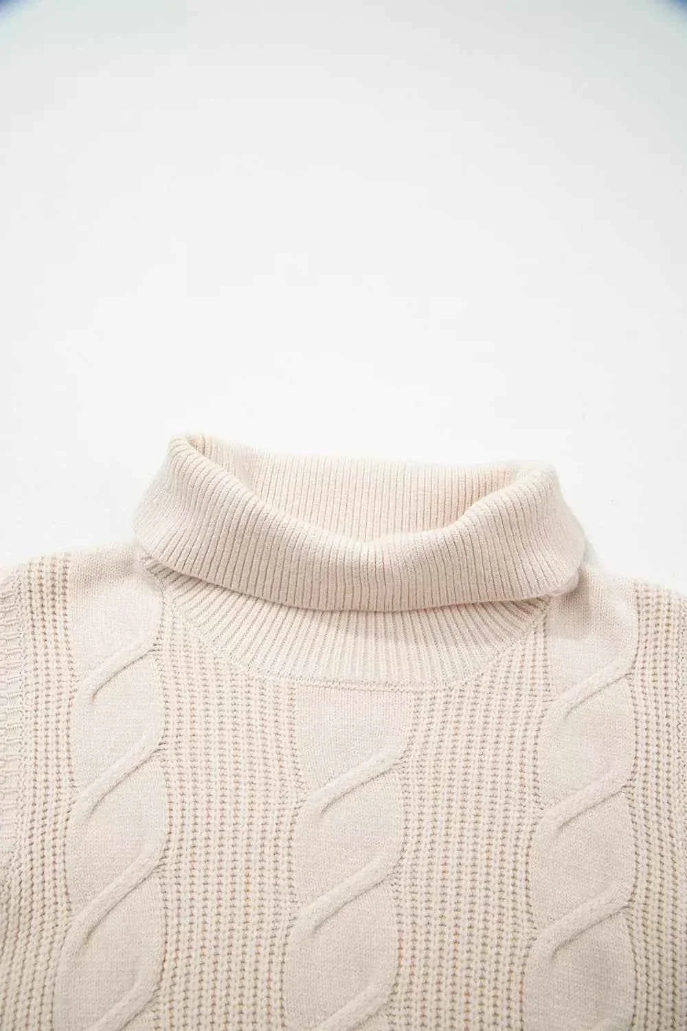 Turtleneck Ruffle Cap Sleeve Cable Knit Sweater 16