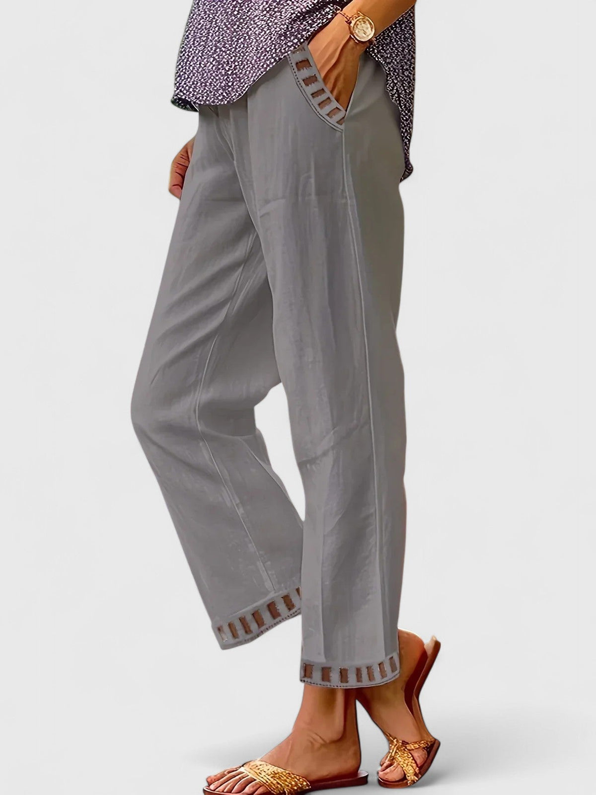 High Waist Ladder Trim Straight Leg Pants
