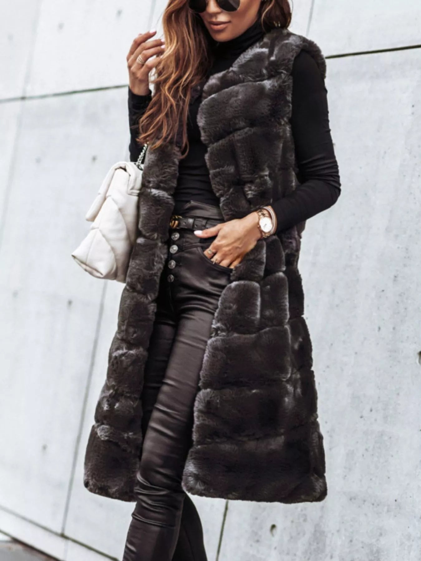 Faux Fur Longline Vest Coat