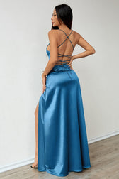 Elegant Strapless Slip Maxi Silk Dress - View 4