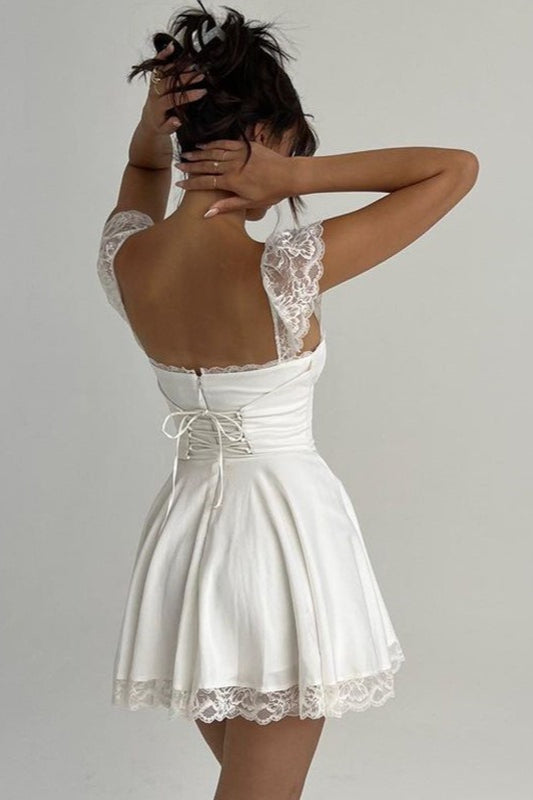 Lace Up Back Spaghetti Strap Mini Dress