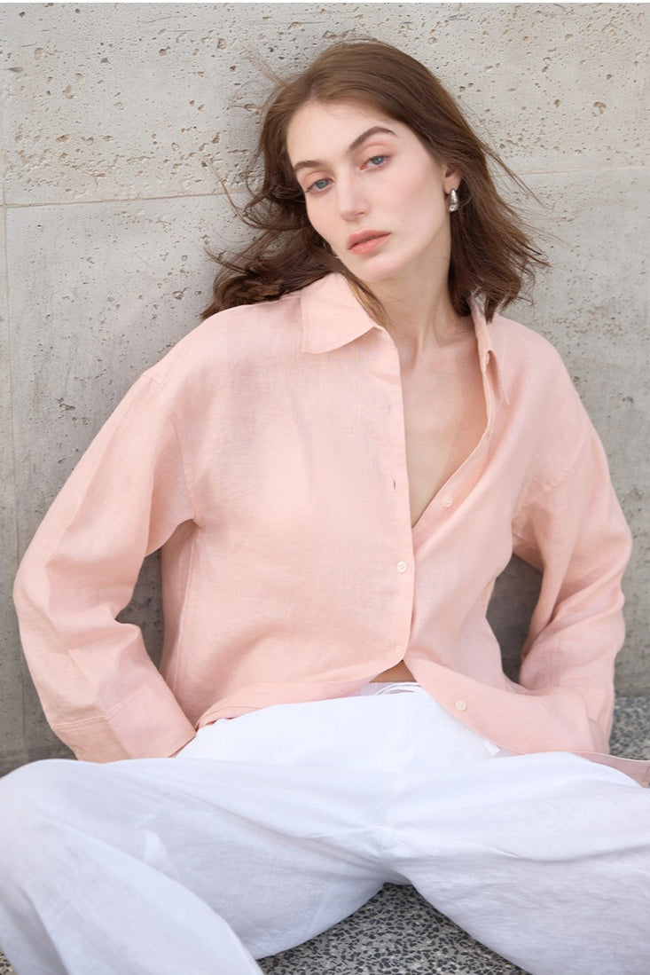 Linen Look Collared Drop Shoulder Wide Sleeve Relaxed Shirt 7