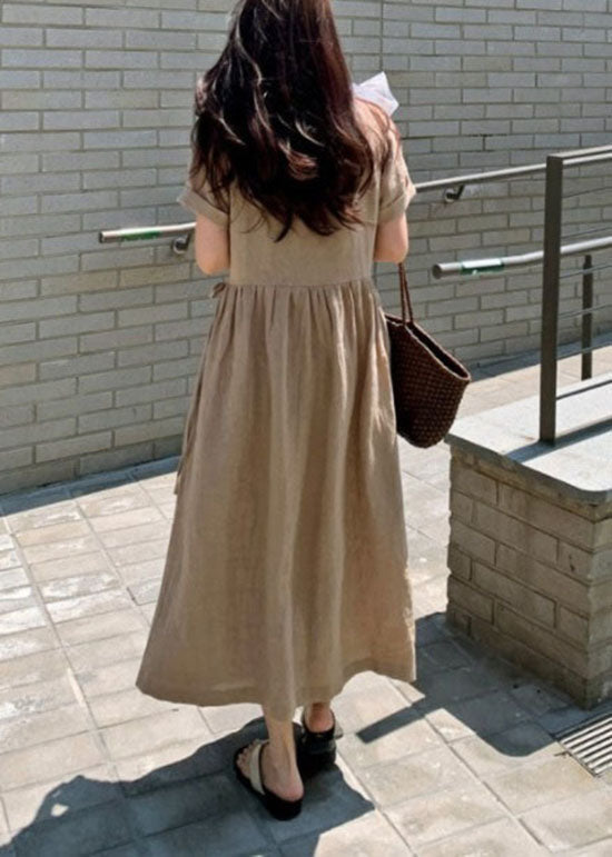 Wrap Front Notched Collar Short Sleeve Pocket Maxi Wrap Dress