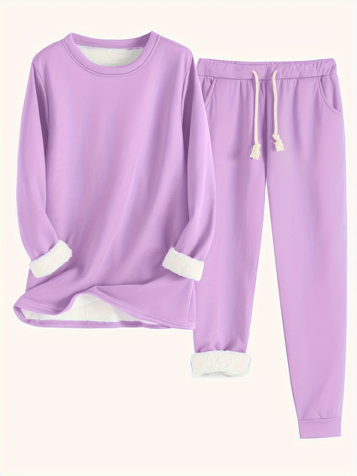 Fleece Lined Crew Neck Top and Jogger Pants Two Piece Set
