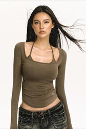 Cropped Layered Look Long Sleeve Top