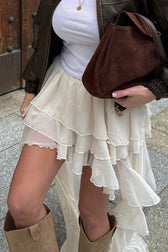 Asymmetric Hem Elastic Waist A-Line Skirt