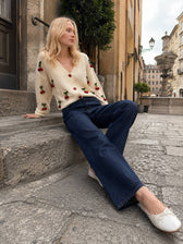 Cherry Embroidered Knit Cardigan Sweater