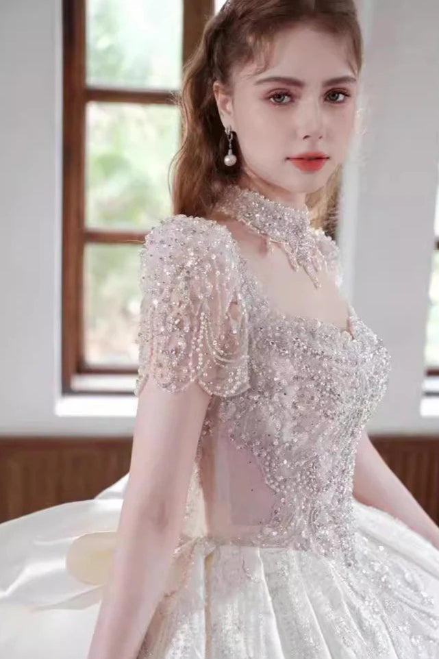 Satin Cathedral Train Wedding Dress