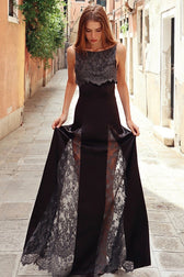 Backless Sheer Elegant Floor Length Lace Dress