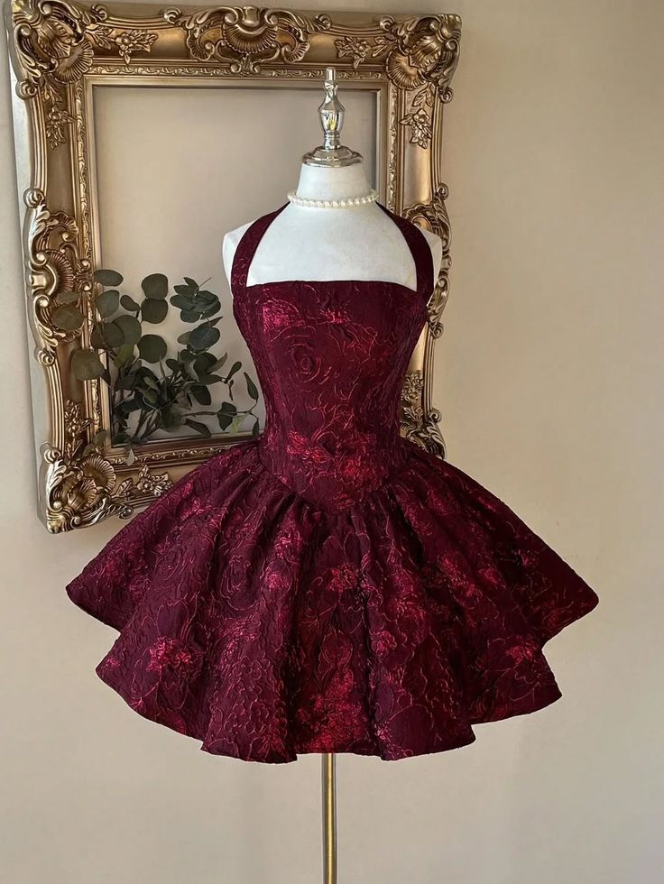 Burgundy Short Prom Dress Birthday Outfit Evening Dress Party Dress
