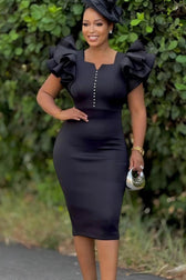 Chic Beaded Ruffled Sleeve Bodycon Cocktail Dress - View 3
