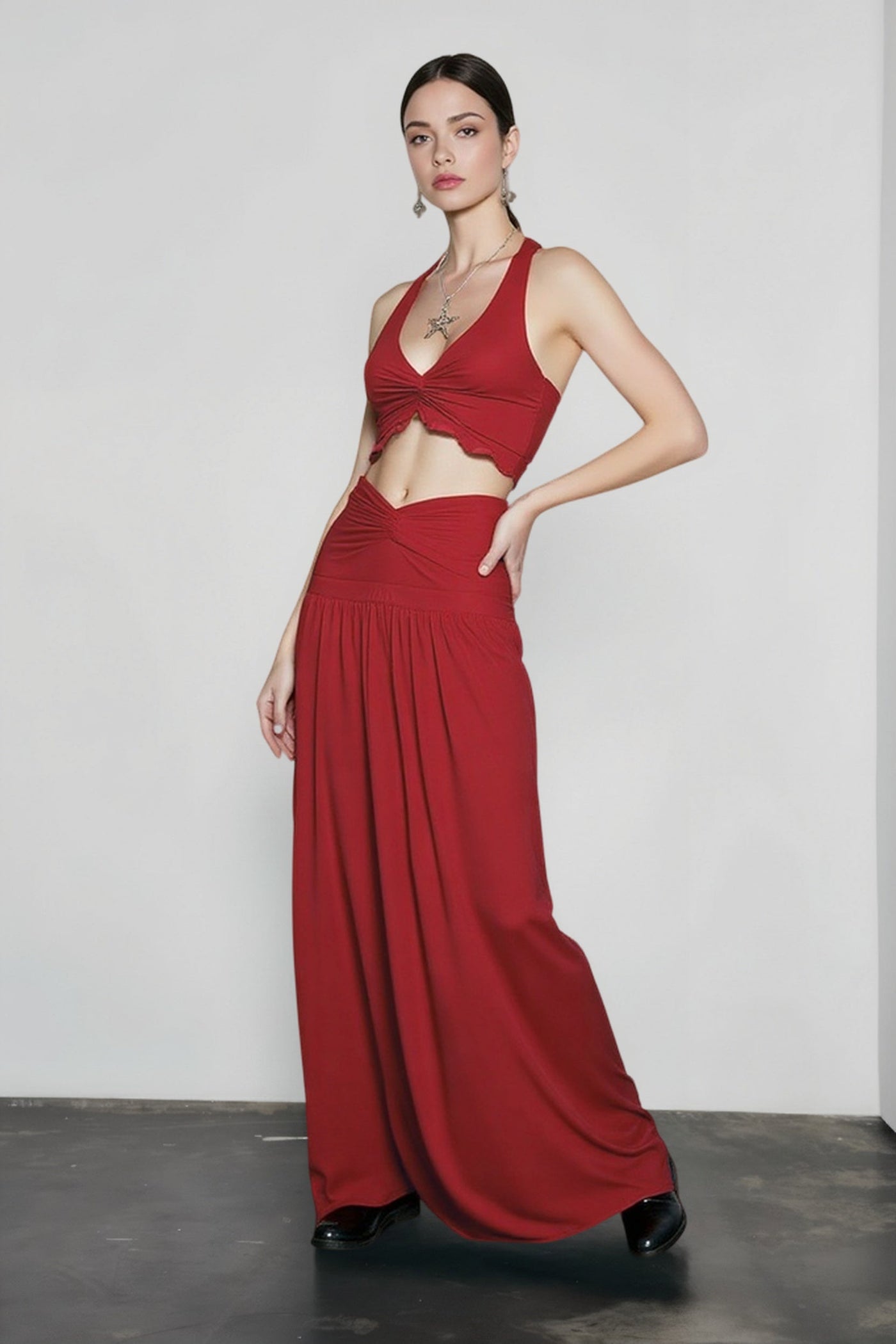 Hollow Out Patchwork Maxi Knit Set