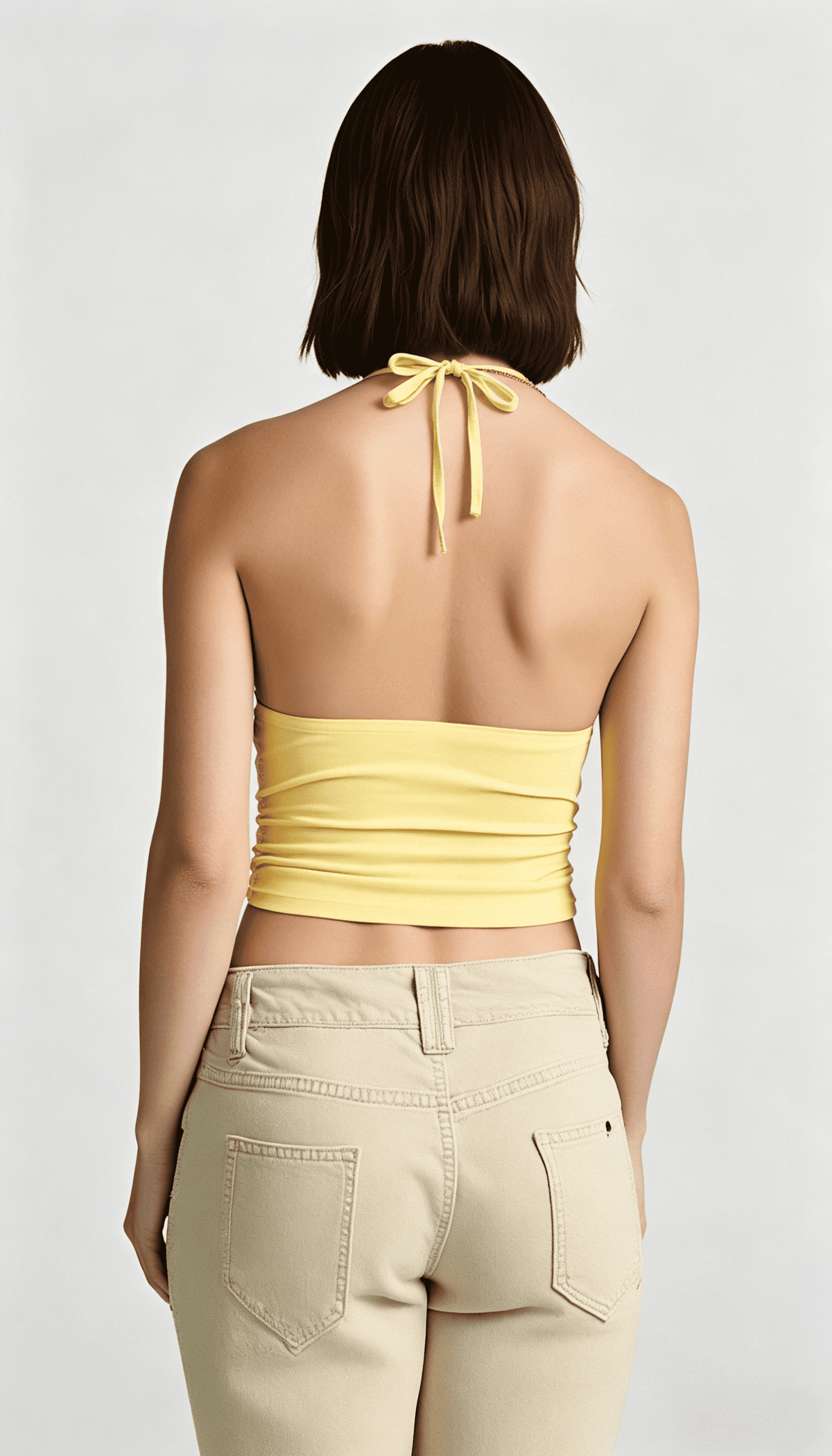 Halter Neck Drawstring Tie Front Ruched Bust Crop Top 4