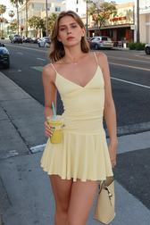 V Neck Solid Vacation A Line Mini Slip Dress