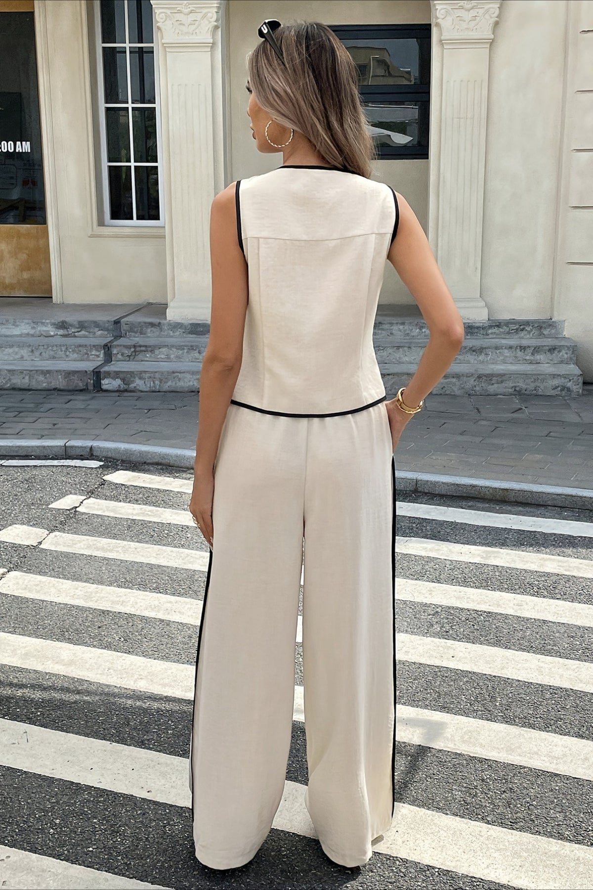 Chic Colorblock Sleeveless Vest Pants Set