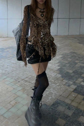 Y2K Slim Leopard Print Blouse