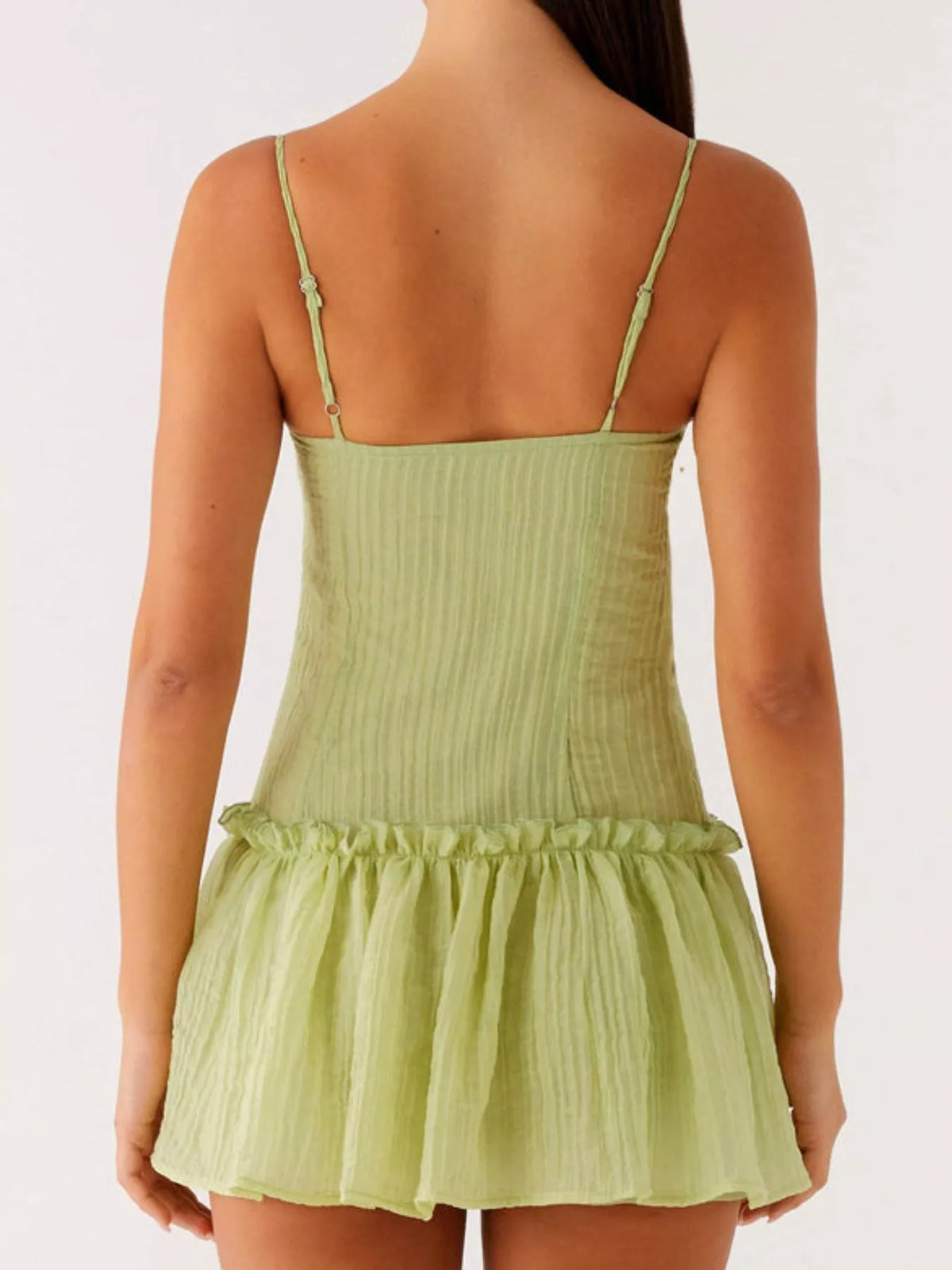 Textured Square Neck Cami Drop Waist Ruffle Hem Mini Dress 3