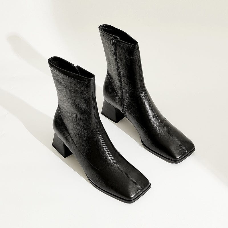 Classic Nude Leather Boots Elegant Glove-Like Ankle Boots High Heel Side Zipper Boots