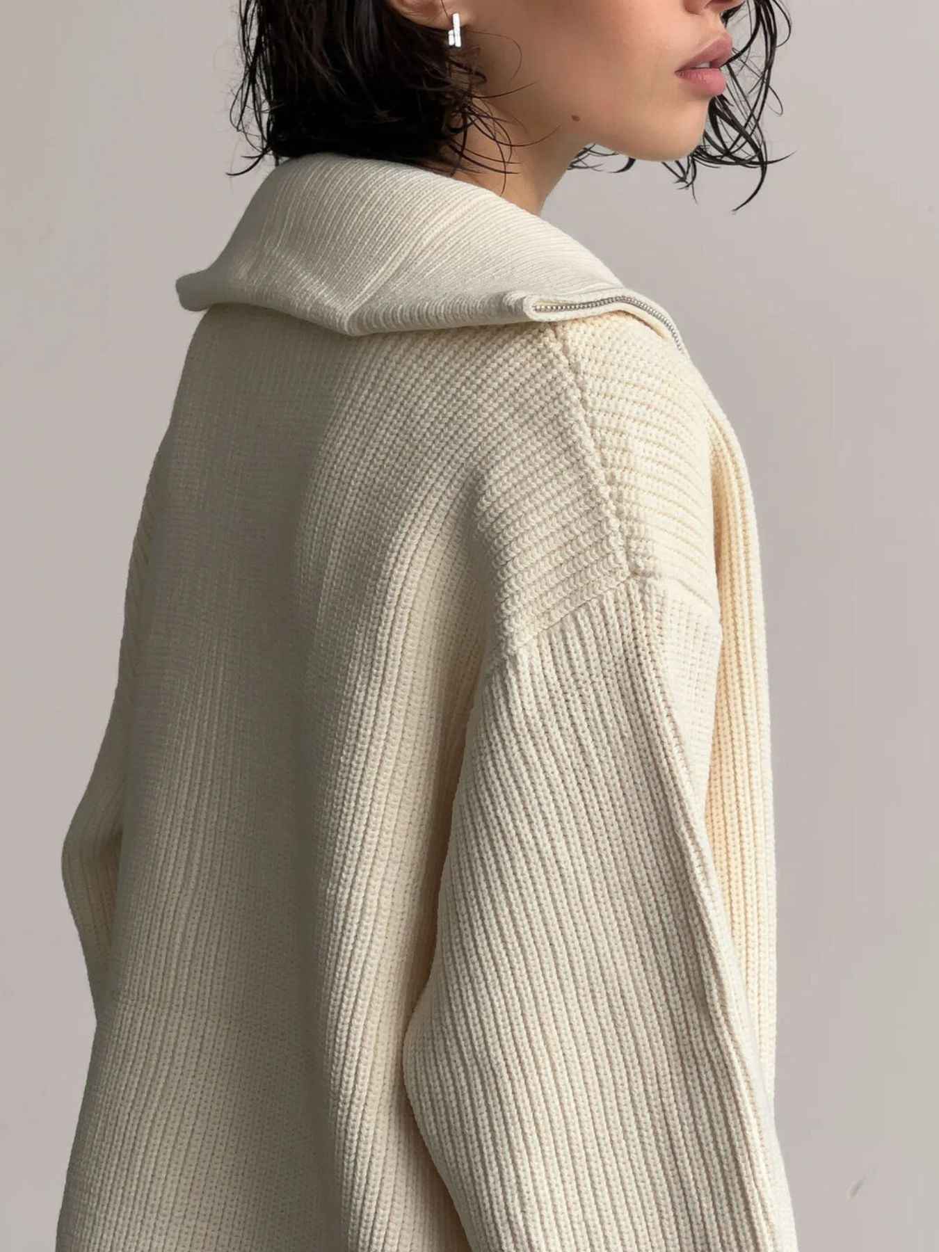Zip-Up Ribbed Knit Cardigan